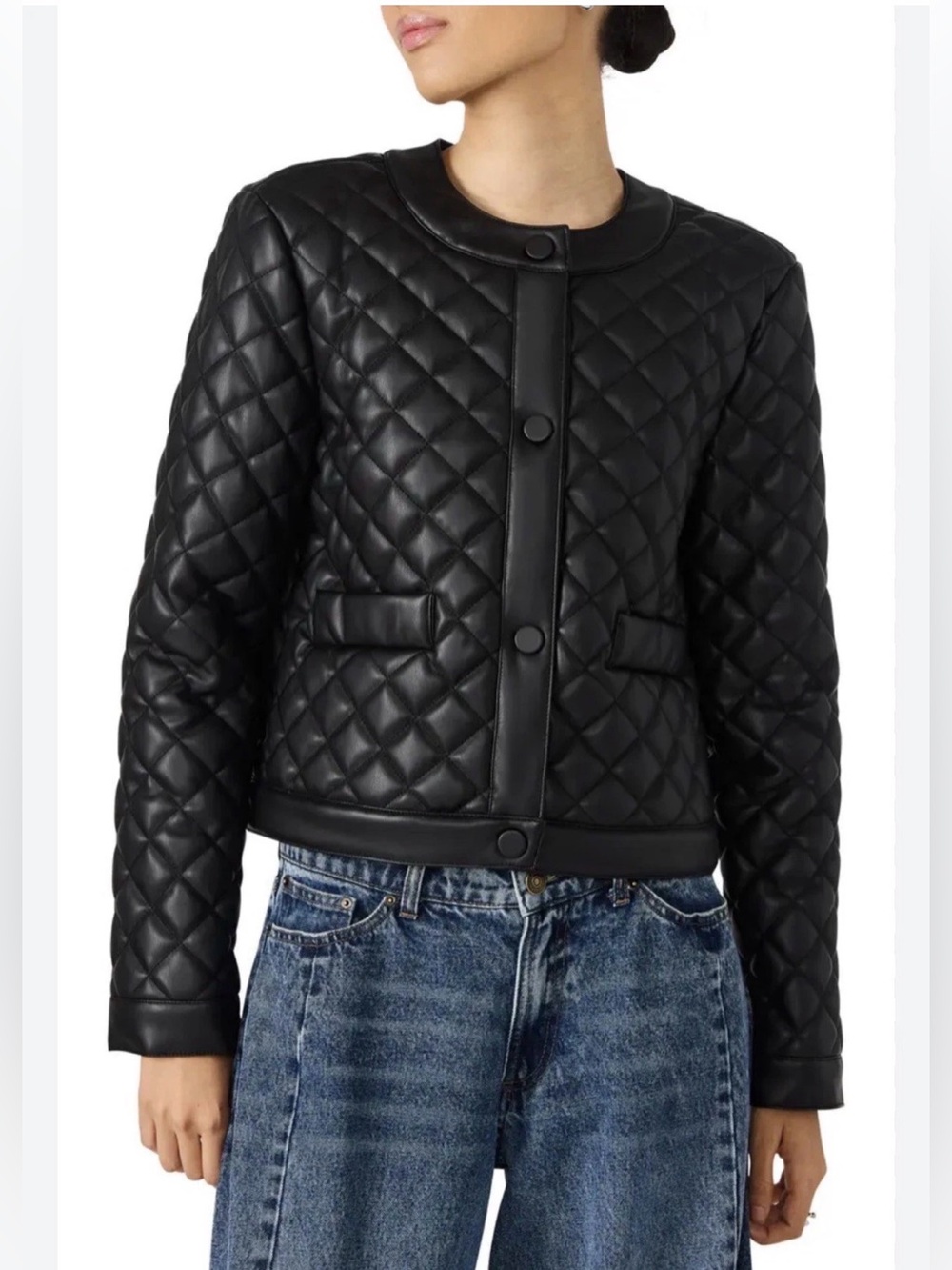 Steve Madden Black Quilted Button-Front Puffer Jacket